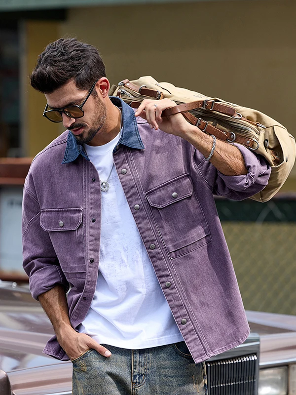 

Ретро-куртка в американском стиле Детройт, мужская, свободного кроя, с цветными вставками, воротником, для охоты, из хлопка, с длинными рукавами, винтажный стиль