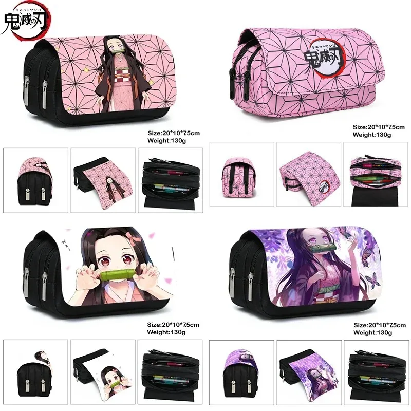 1PCS Demon Slayer  Anime Pen Bag Student Storage Bag Tanjirou Nezuko Zenitsu Giyuu Cartoon Pen Box Cute Boys Girls Pencil Case view 2