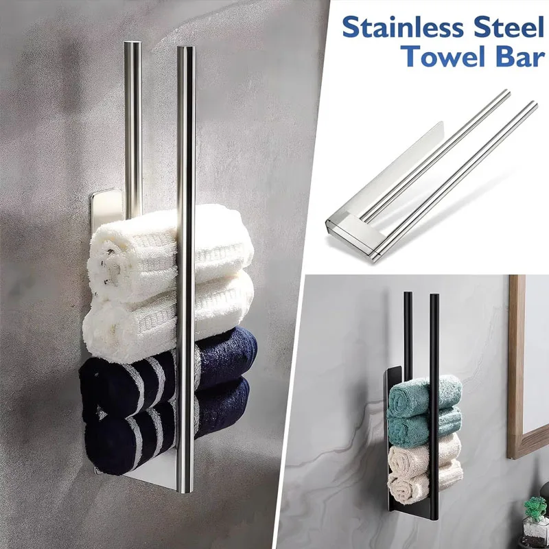 

Self Adhesive Hand Towel Holder/Bar Stainless Steel Rustproof Stick on Wall Rack for Bathroom/Kitchen Space-Saving