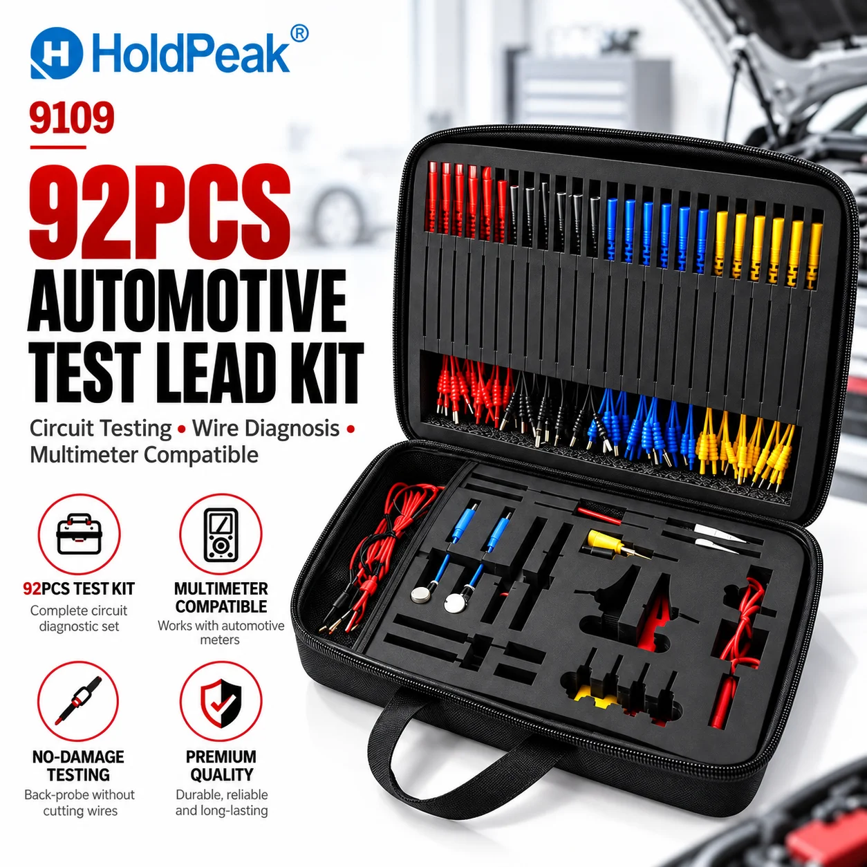 Car Test Lead Set, 92 Pieces Multimeter Test Lead Set with Carry Case, Electrical Tester, Wire Connectors, Adapter Cable