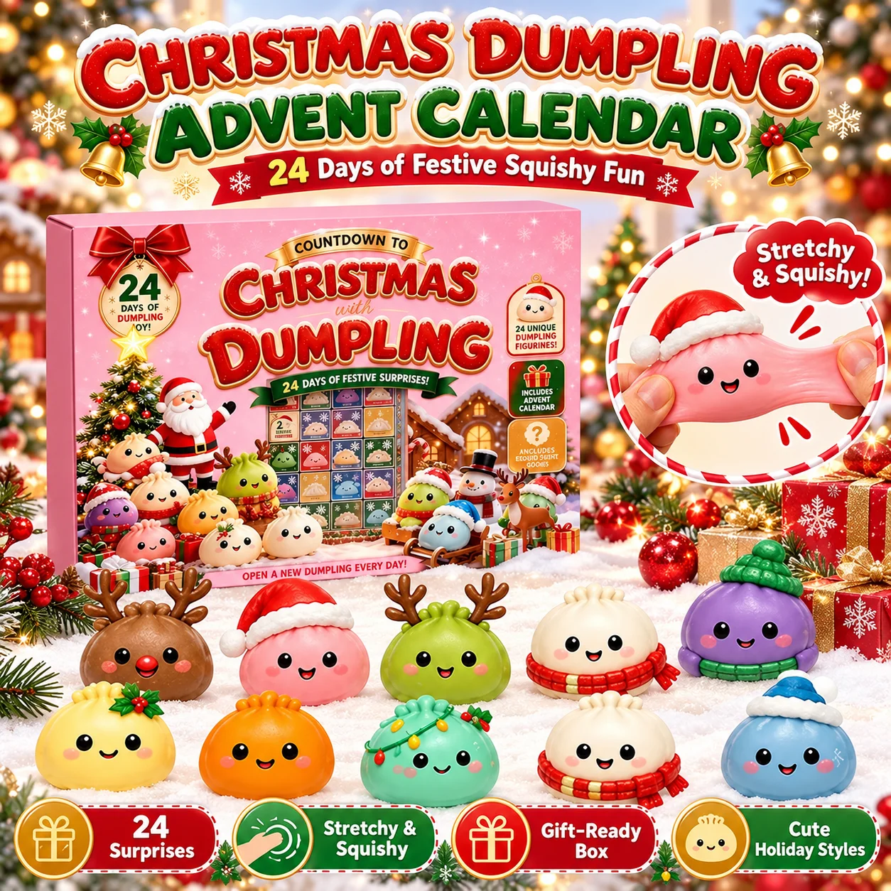 2026 Christmas Squishy Advent Calendar 24 Day Countdown Dumpling Mystery Box Slow Rebound Squeeze Sensory Fidget Gift Set