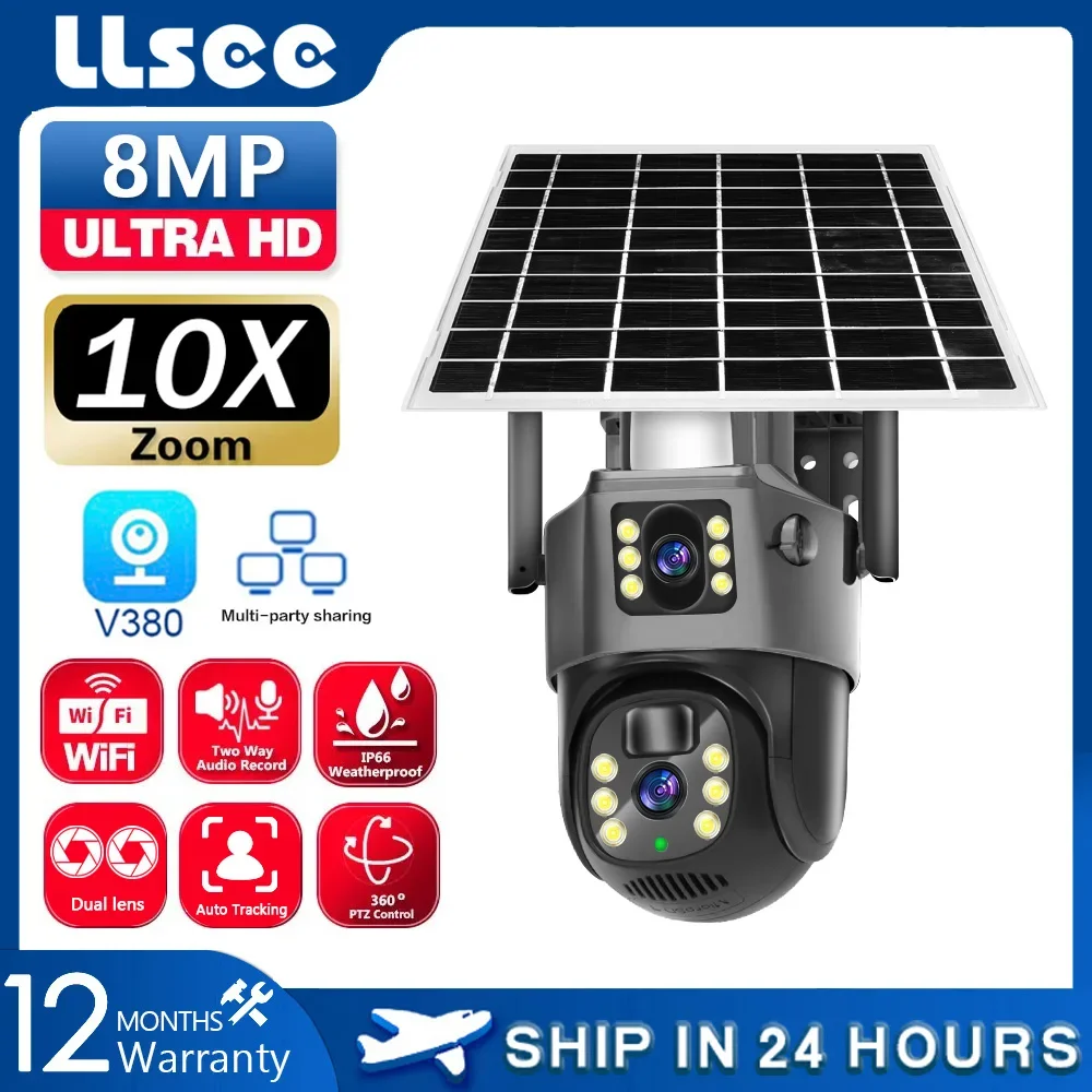 LLSEE CCTV,V380PRO,4G closed-circuit television,8MP,1080P wireless WIFI outdoor waterproof,solar closed-circuit television