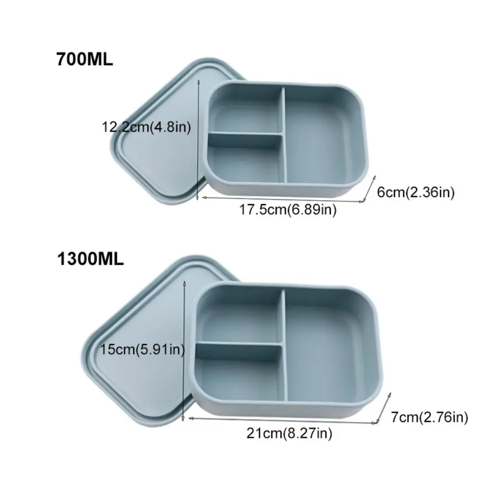 3 Compartments Silicone Lunch Box Rectangular Microwavable Food Container Heat Resistant Lunch Container Student