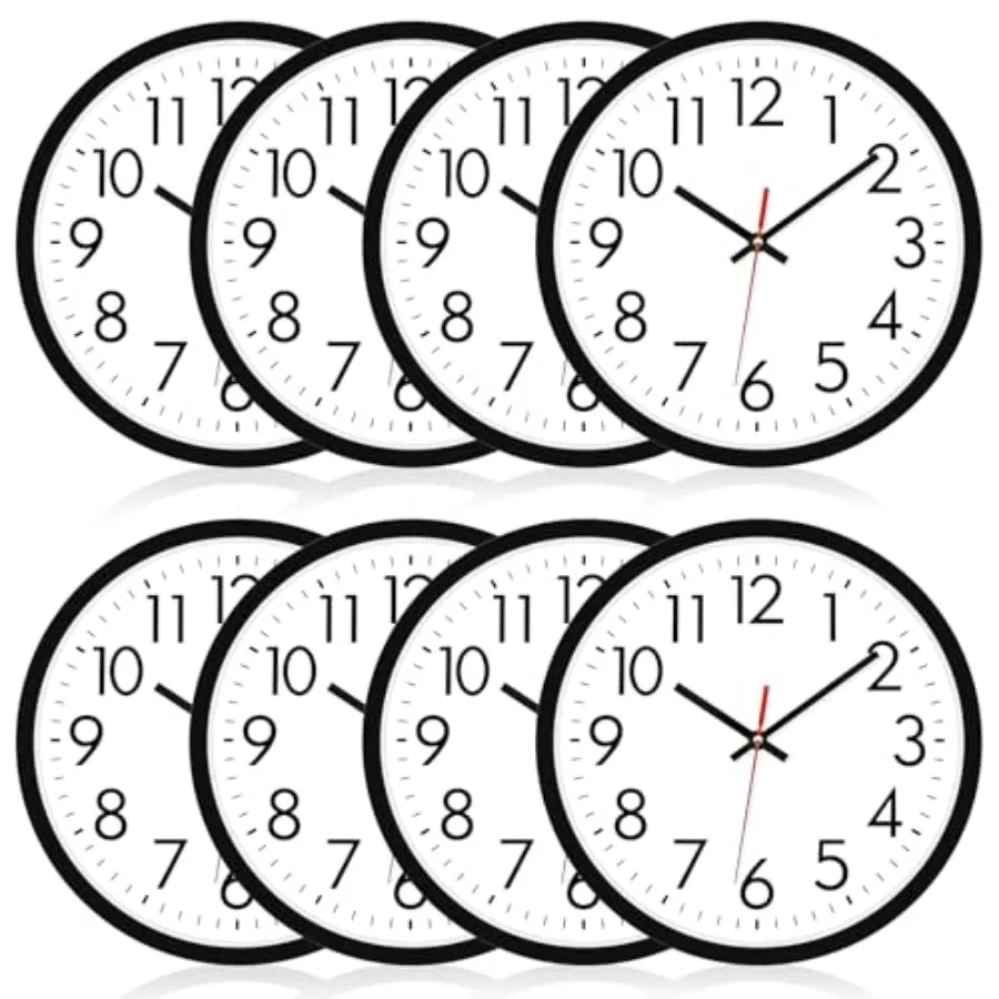 

8 Pack Wall Clock Bulk Silent Non-Ticking Round Analog Classic Battery Operated Clocks Quartz Analog Round Wall Clocks for Offi