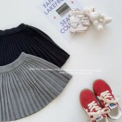 2024 Autumn New Preppy Style Girls Baby Knitted Pleated Skirt Classic Simple Children Skirt Stylish Kids Clothes