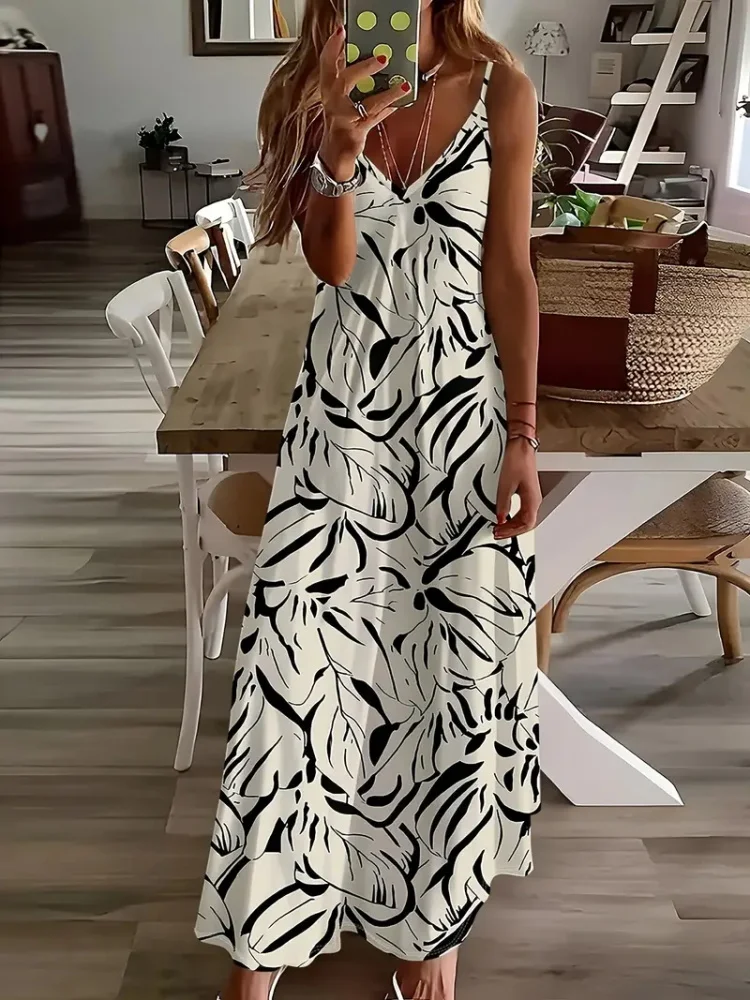 Evening Dress High-end Atmosphere Elegant Dress Print Slim-fit Straight Leg Halter Ladies Long Dress Summer Noble  Trend Dress