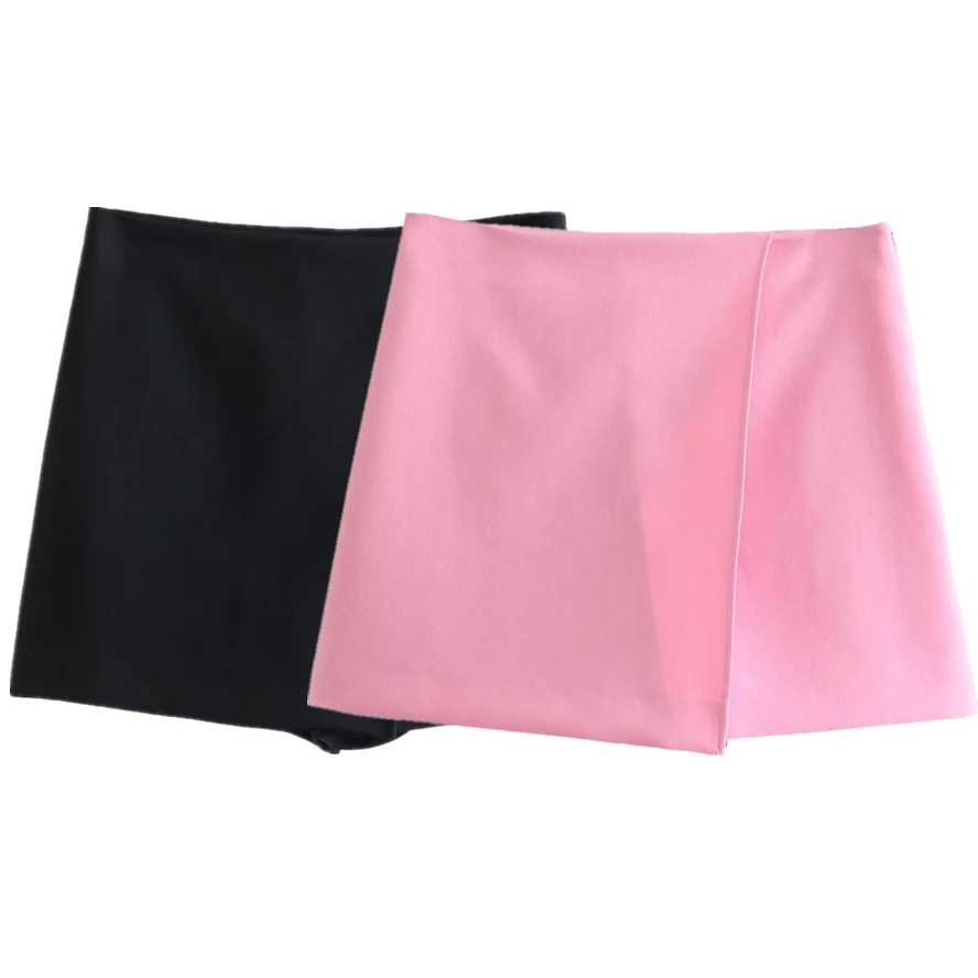 Jenny&Dave 2023 Elegant Pink Color High Waist Solid Simple Culottes Women Autumn French Fashion Office Ladies Mini Skirt