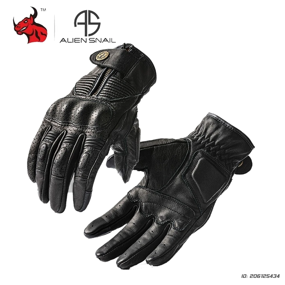 

Retro Genuine Leather Motorcycle Gloves Breathable Leather Touchscreen Four Seasons Moto Gloves Riding Racing Motocross Gloves
