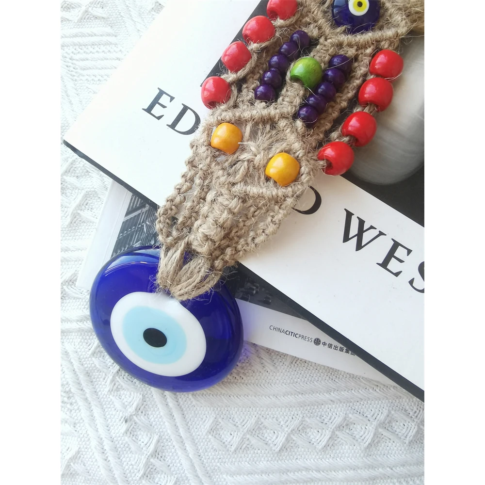 Lucky Eye Glass Blue Turkish Evil Eye Pendant Wall Hanging Macrame Handmade Decoration for Home Living Room Car Gift Home Decor