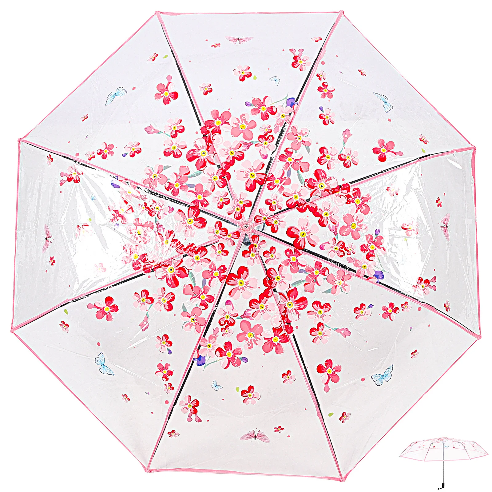 접이식 신부 웨딩 우산 꽃무늬 나비 패턴 투명 사진 소품 컴팩트 방풍 여행용 우산