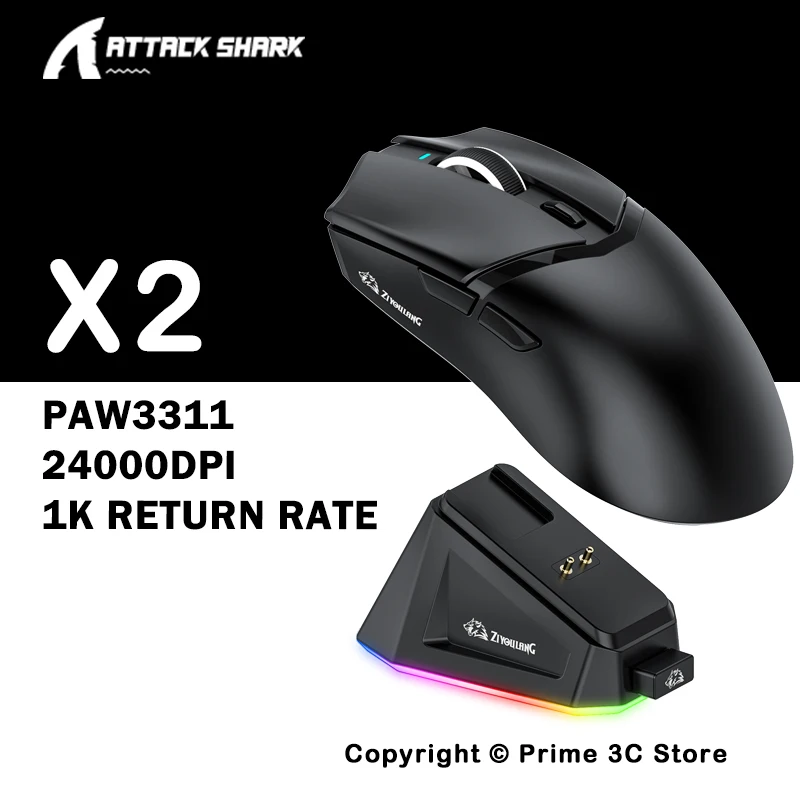 

ZIYOULANG X2 Wireless Gaming Mouse 24000DPI PAW3311 Tri-Mode Bluetooth RGB Magnetic Charging Base Macro Driver 59g Lightweight