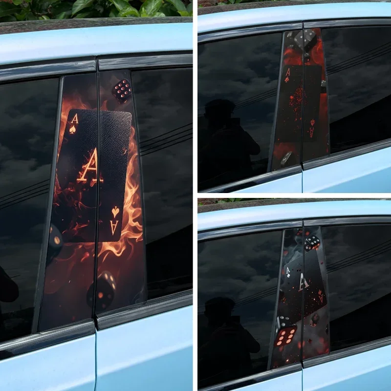 1PC Fire Smoke Poker and Dice Car Stickers Auto B Pillar Waterproof Cover Scratches DIY Car Doors Pillar Sunscreen Vinyl Decals
