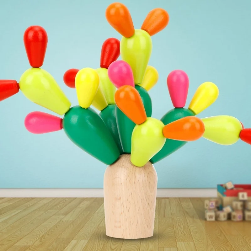 Houten kinderpuzzel Balancerende cactusspeelgoed Gemonteerde bouwstenen