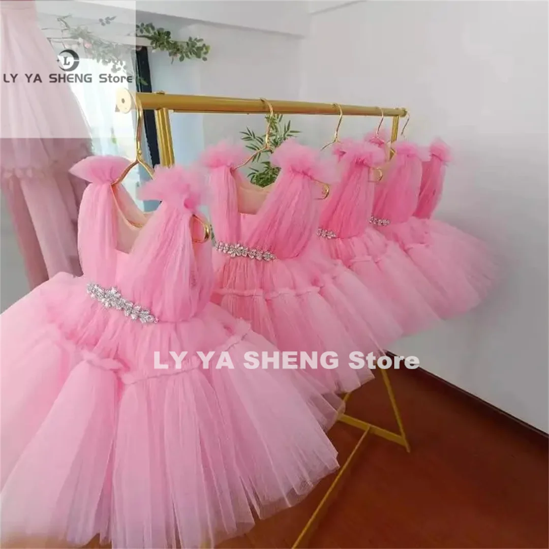 Flower Girl Dresses  A-line Skirt Appliques Sequin With Tailing Long Sleeve For Wedding Birthday Banquet Princess Gowns