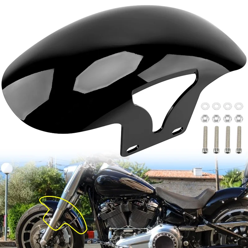 

For Harley Softail M8 Fat Boy FLFBS FLFB 160 R18 2018-UP Motorcycle Front Fender Cover Mudguard Protector Gloss Black ABS