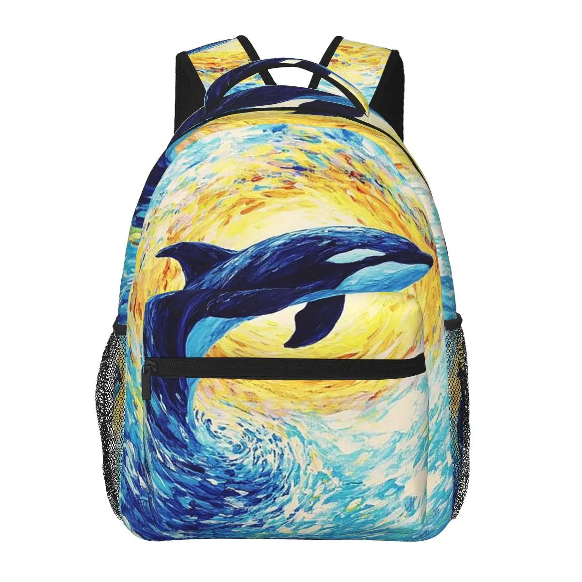Killer Whale Van Gogh Starry Night Design Student Backpack School Bag Hiking Travel Daypack for Boys Girls Bookbag Shoulder Bags