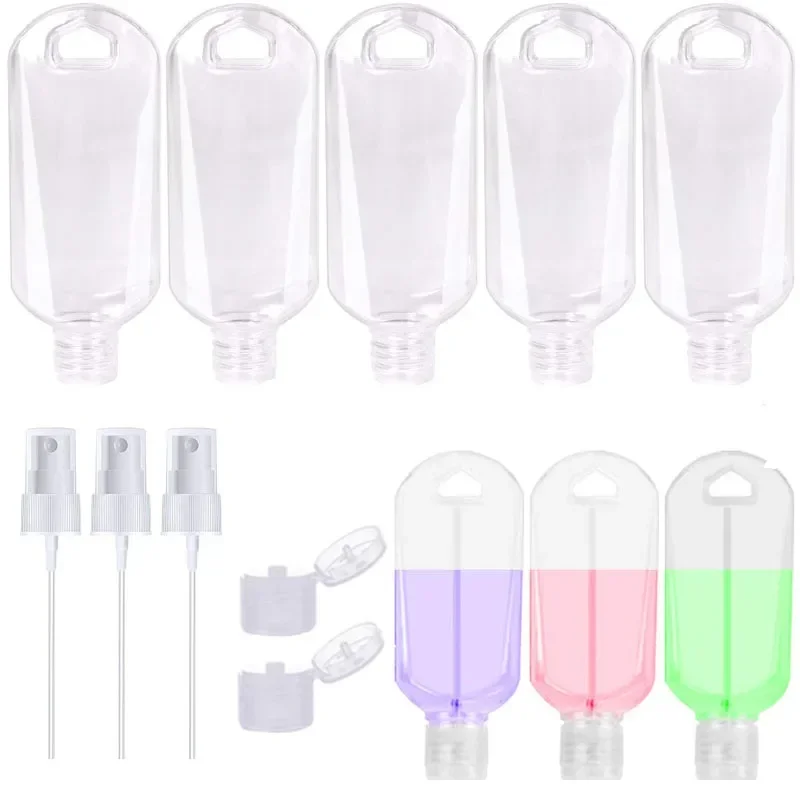 10Pcs 30/50/60ml Clear Travel Plastic Keychain Refillable Bottles Empty Spray/Flip Bottles Portable Mini Leakproof Containers