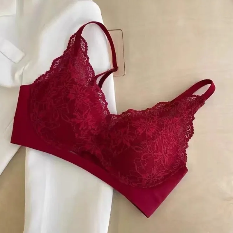 Französischer sexy Spitzen-BH mit tiefem V-Ausschnitt für Damen, durchsichtiges rückenfreies Bralette, verstellbarer Push-Up, Hochzeits-Dessous S-XL MOYISU 32-38 AB