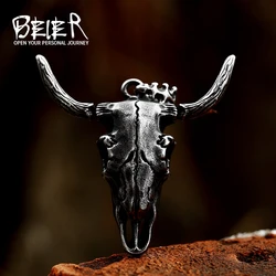 BEIER 316l Stainless Steel Animal Vintage Bovine skull Pendant Necklace jewelry for man Hollowen Gift BP8-1011