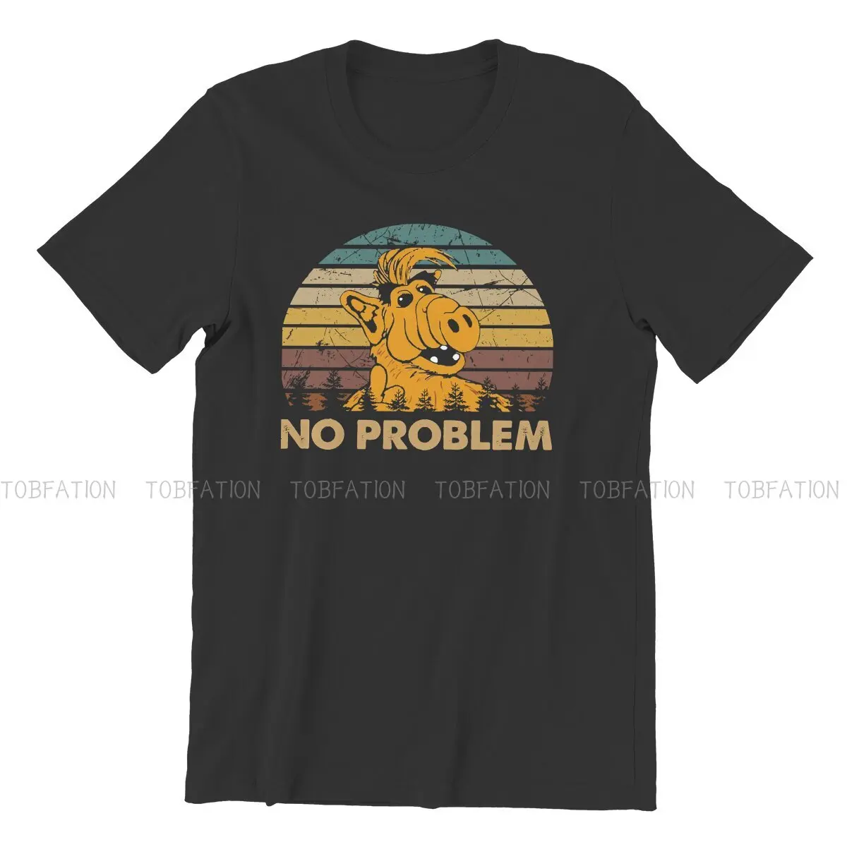 No Problem Hipster TShirts ALF The Animated Series Men Harajuku Fabric Streetwear T Shirt Round Neck Oversized