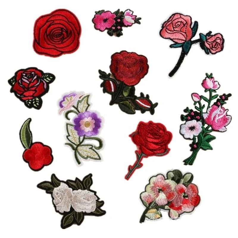 

652F 11Pcs Flower Iron on Patches Embroidery Applique Rose Flower Embroidered Iron/Sew on Repair Patches for Clothing Jackets