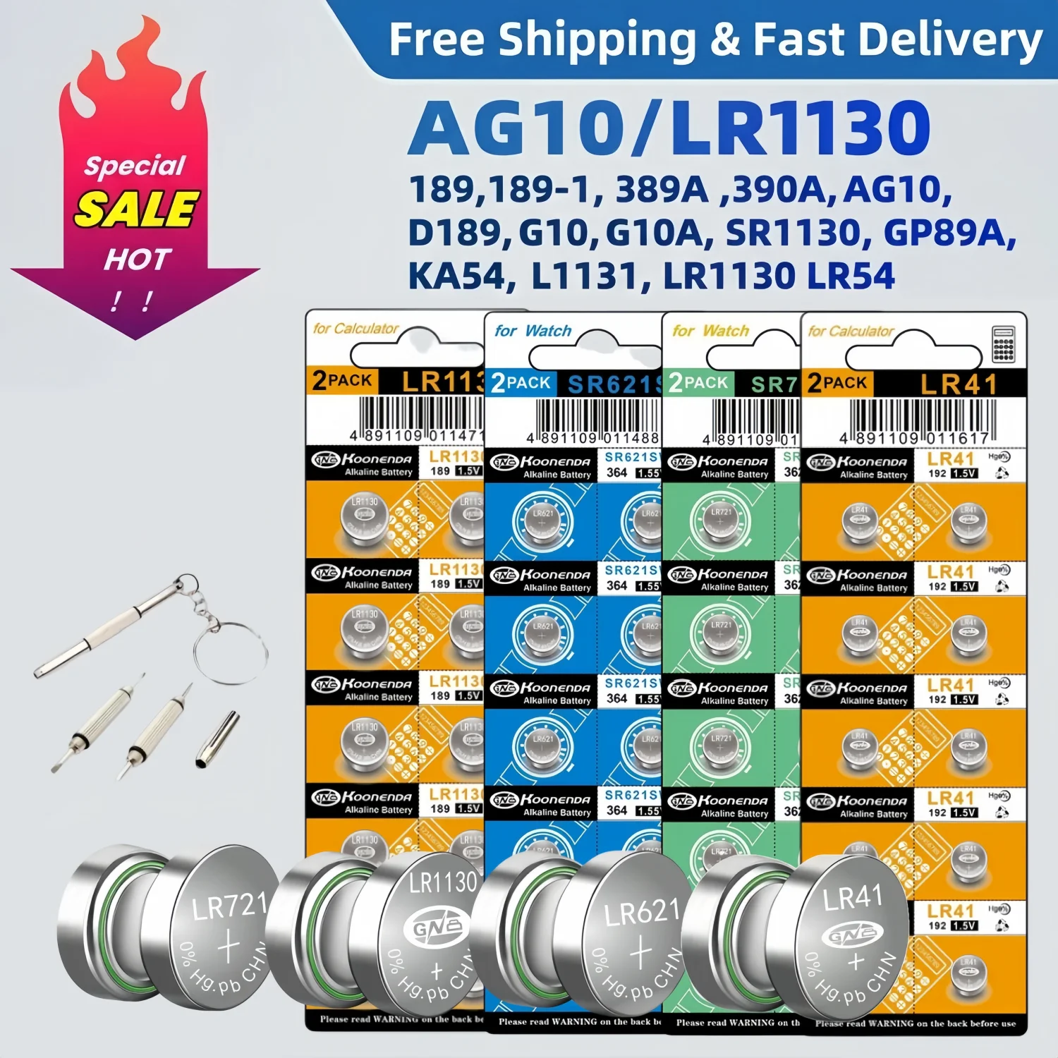 

AG13 LR44 A76 357A LR1154 AG LR SR 1.5V Alkaline Button Cell Coin Batteries 10Pcs for Watch Toys Remote Control Calculators