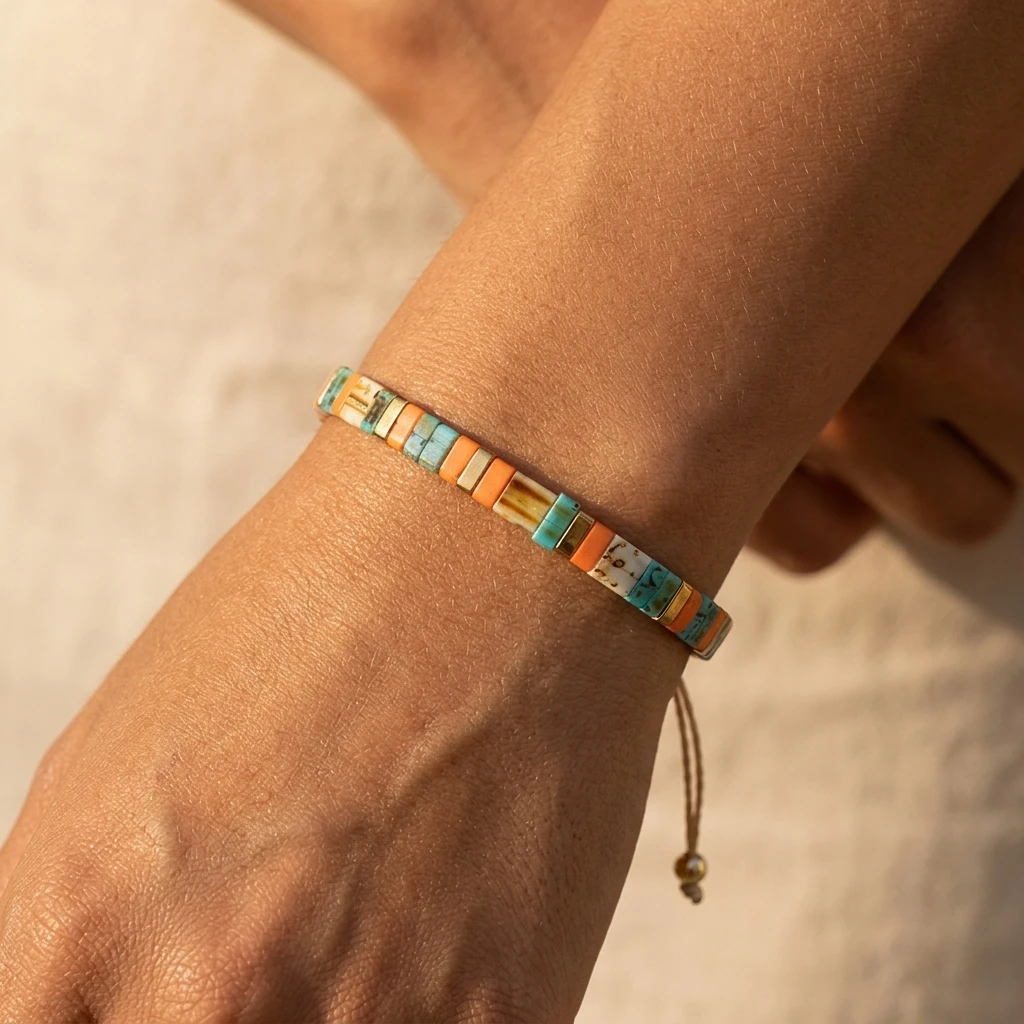 

1PCS Bohemian Style Adjustable TL Glass Bead Bracelet Unisex Daily Wear Summer Beach Party Holiday Fashion Jewelry