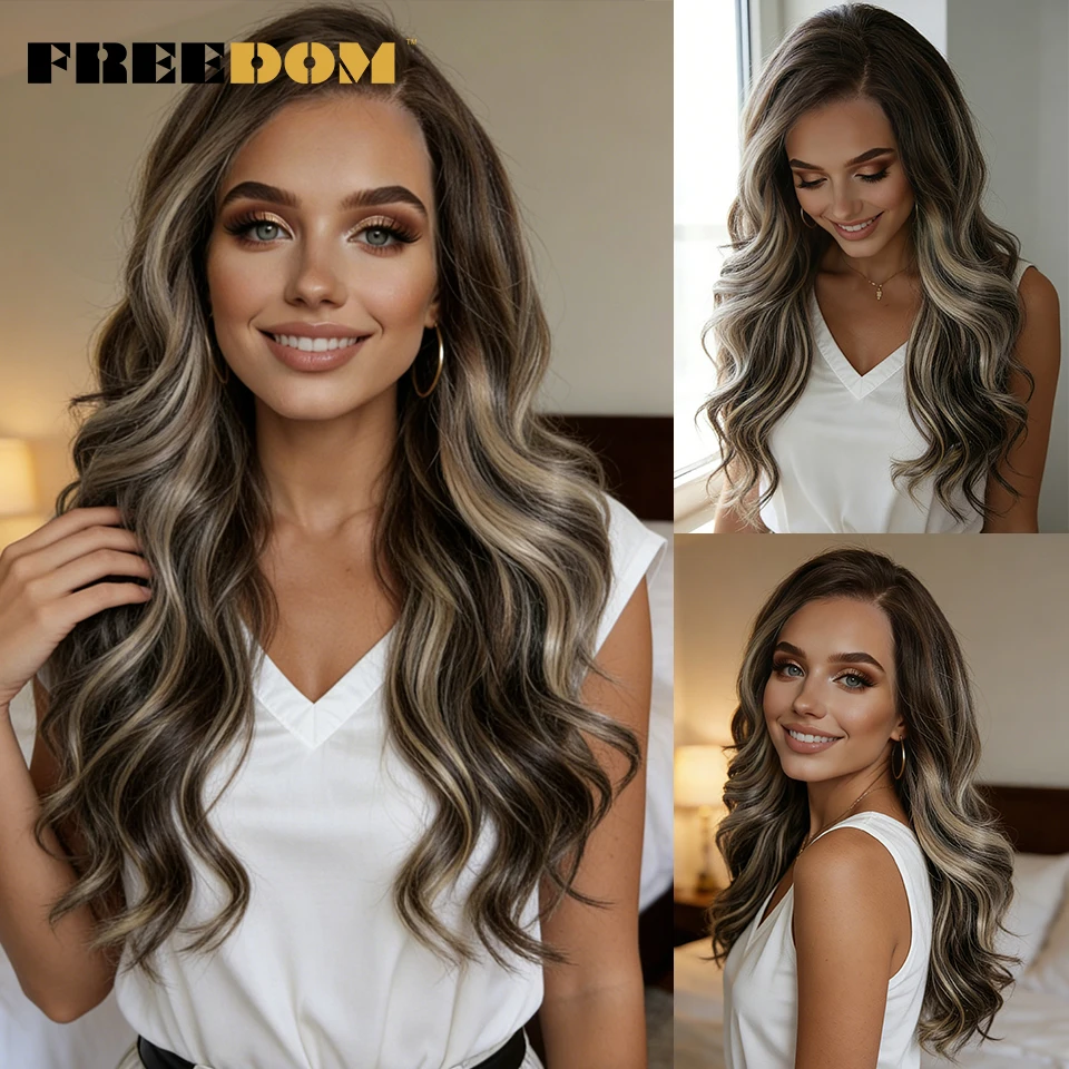 

Синтетические парики FREEDOM Body Wave с кружевной передней частью для чернокожих женщин, 13x4, с свободной линией роста волос, предварительно выщипанные, 20 дюймов, с омбре и мелированием, для косплея
