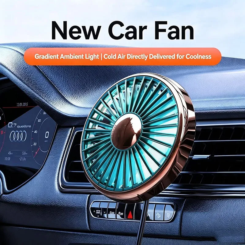 New Car Mini Fan Car Cooling Fan USB Car Air vent clip small Fan With Ambient Lighting 3 Speeds Adjustable Electric Powerful Fan view 3