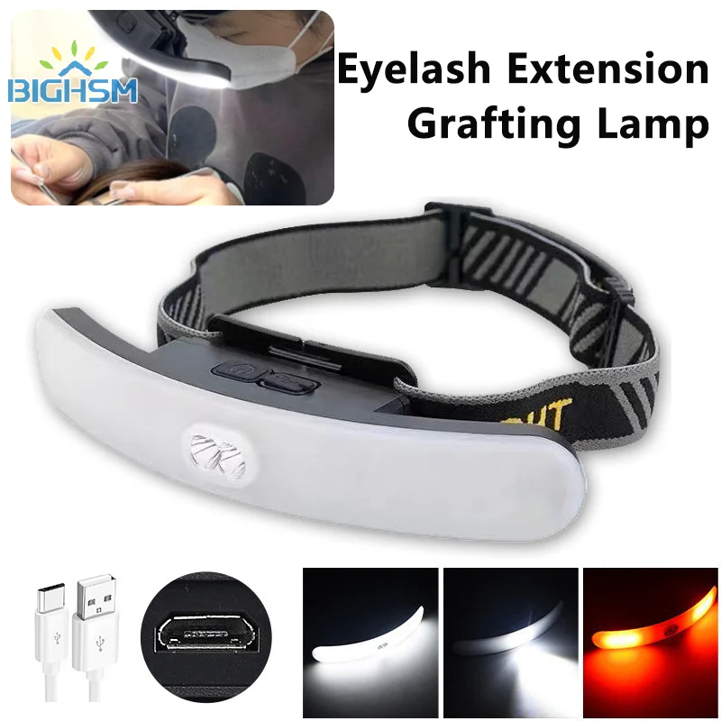 Lampada frontale a LED per ciglia Lampada frontale ricaricabile USB per estensione ciglia Lampada per innesto Luci per protezione degli occhi Shadowless per tatuaggio labbra sopracciglio
