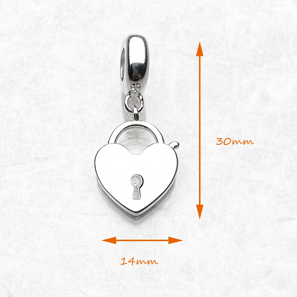 Lockheart Heart Padlock Dangle Charm Pendant Romantic Sterling Silver 925 Fashion Jewelry Women Love Valentine Day Gift