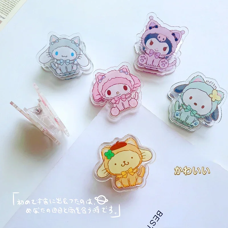 Cartoon Anime Sanrio Series Acrylic Kuromi mymelody Cinnamoroll K T cat PP Clip Creative Cute Double-sided Clip Note Clip Folder