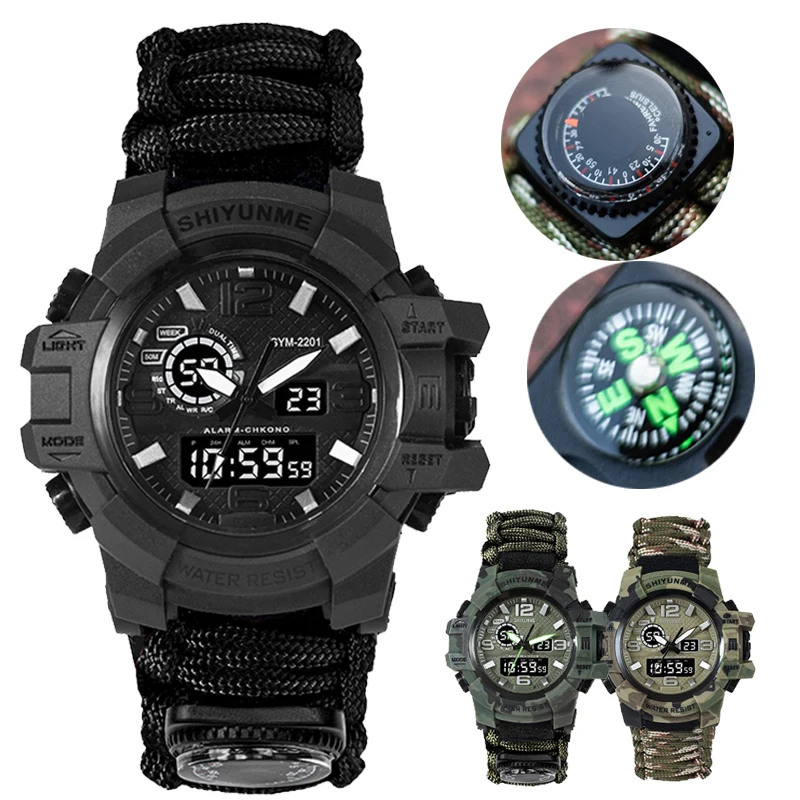 SHIYUNME New G Style Men Military Tactical Paracord Watch Compass Thermometer multifunctional waterproof Watch relógio masculino