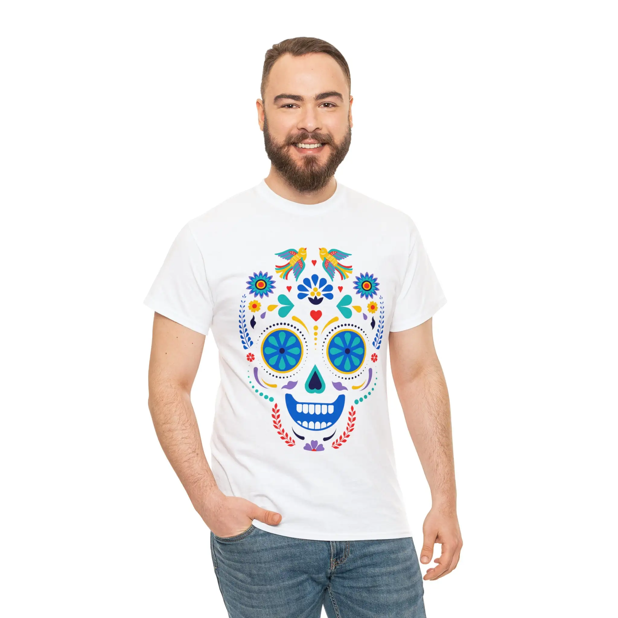 Sugar skull flowers and birds day of the death T Shirt