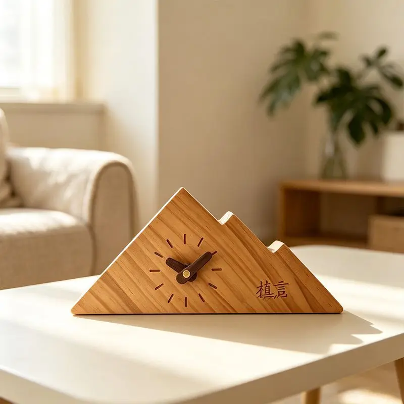Mountain Solid Wood Clock Natural Log Texture Desktop Silent New Chinese Tea Room Retro Literary Ornament