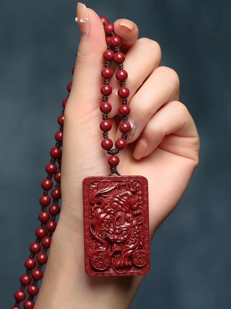 Miniatures Chinese Style Genuine Vermillion Cinnabar Natural Pendant Necklace Good Luck Amulet Jewelry Accessories Fengshui