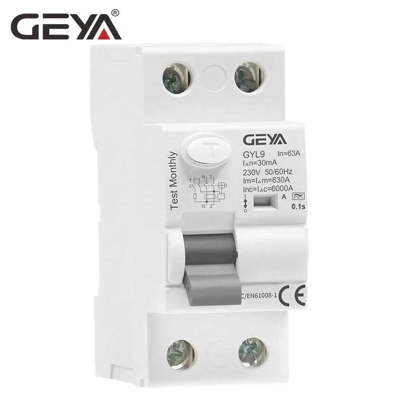 GEYA Disyuntor de corriente Residual electromagnético tipo A RCD, CA ELCB, 2 polos, 40A, 63A, 30mA, 100mA, 300mA, RCCB