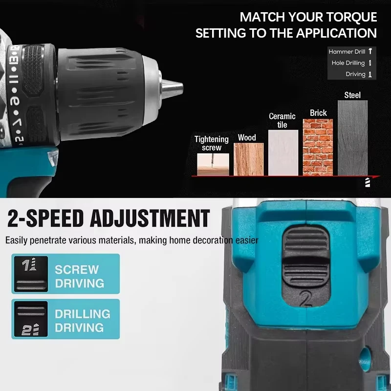 Makita Original DDF487 410W Cordless Driver Drill Brushless Electric Impact Screwdriver 18V Rechargeable Power Tool