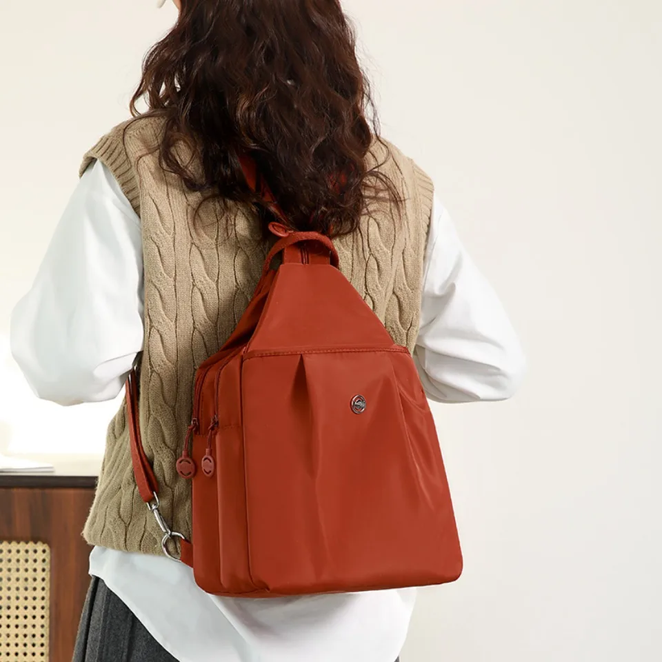 Waterproof Nylon Convertible Backpack Multi-Pocket Anti-Theft Sling Chest Crossbody Bag Daily Bag for Women Commute Outdoor Sac