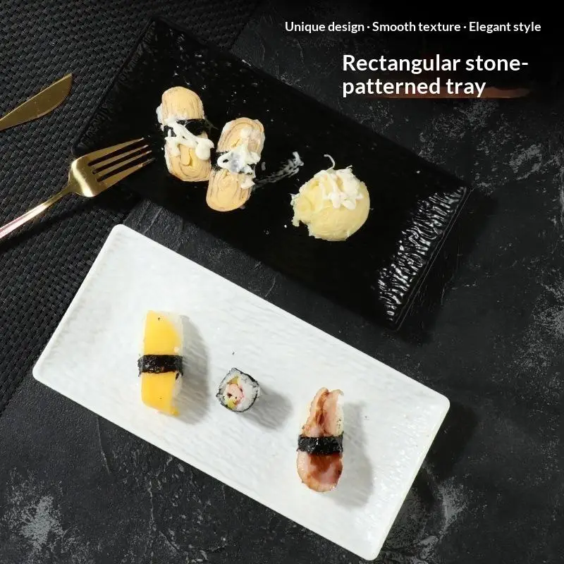 PP Stone Textured Rectangular Serving Plate Durable Food Tray For Sushi Home Restaurant Daily Table Use Decoration