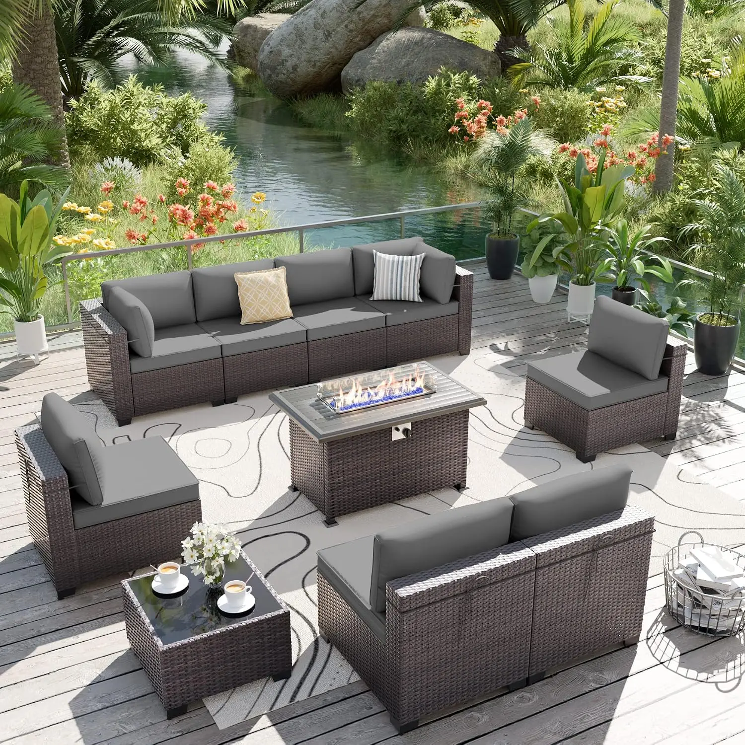 10-teiliges Outdoor-Sofa-Set m – Outdoor Furniture With Fire Pit Table Bewertung und Preis