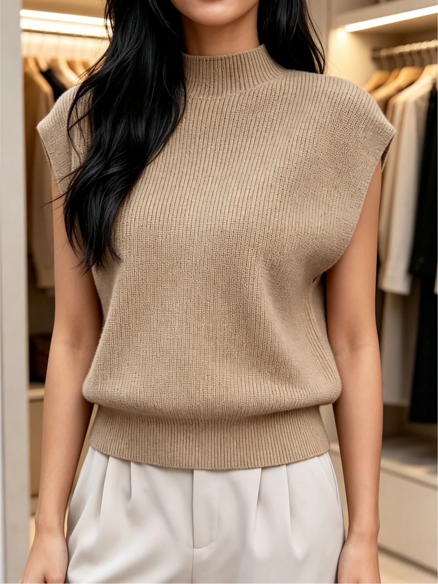Chaleco Punto Cuello Alto Mujer Talla Grande
