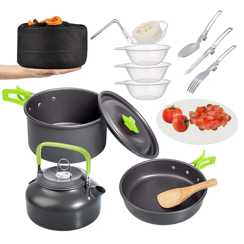 

Portable Camping Combo Set, Folding Pot, Park, Outdoor, Mini Tea Kettle with Cutting Board, Cooking Utensils