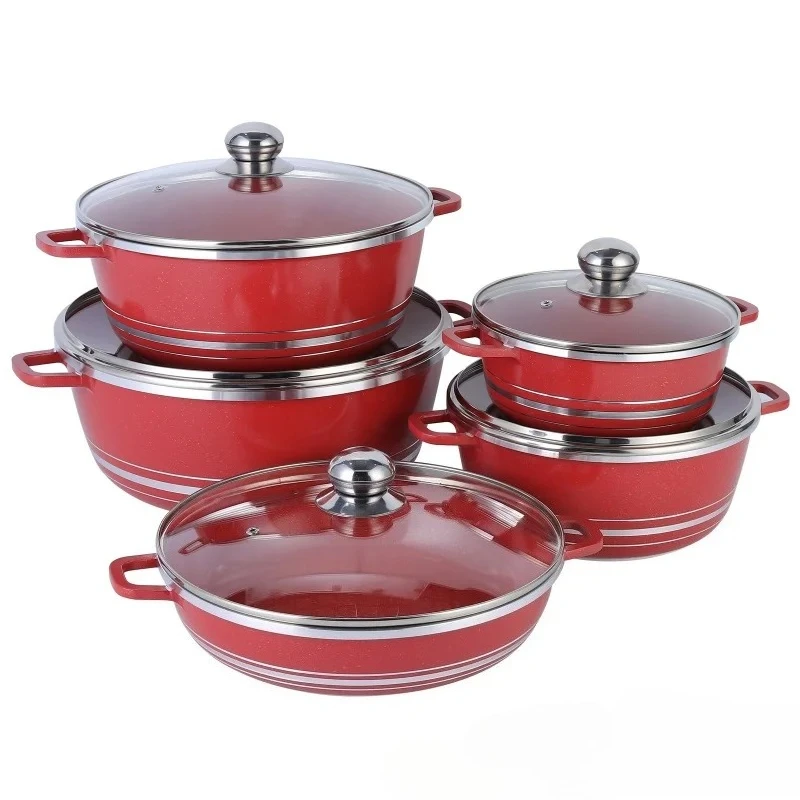 DONNOR 10 Stuks Kookgerei Sets Soeppan met Glazen Deksel Aluminium keuken Koekenpan Non Stick Potten Sets Alle Kachels compatibel - afbeelding 1