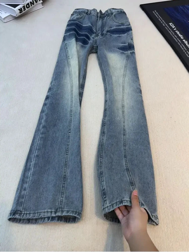 

American Sle Slim Fit Jeans Men's Side Cut High Street CleanFit Waed Straight Leg Micro Flare Pants Casual mid Waist