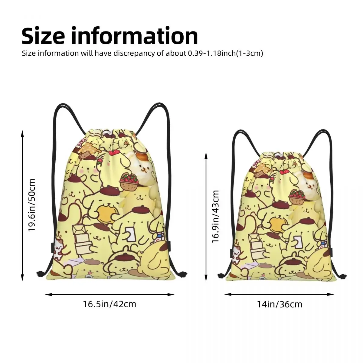 Sanrio Kawaii Pom Pom Purin Drawstring Backpack Sports Gym Sackpack String Bag for Running