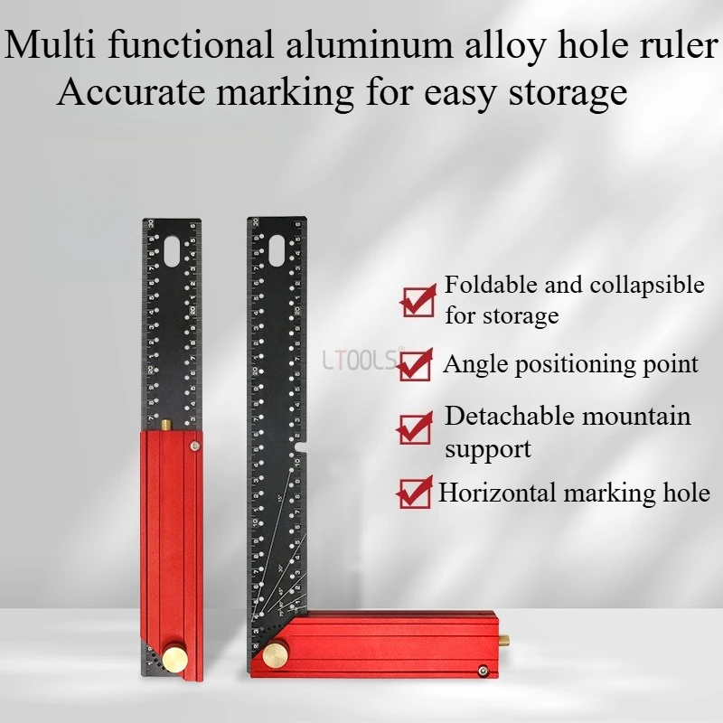 90° Wood Ruler Multi-Purpose Aluminum Alloy Collapsible Marking Gauge Precision Combination Square for Woodworking Renovation