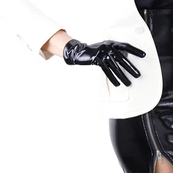 DooWay Lacquer Leather Gloves Short Shiny Faux Leather Black for Women Cosplay Gothic Party Fashion Show Evening Christmas Glove