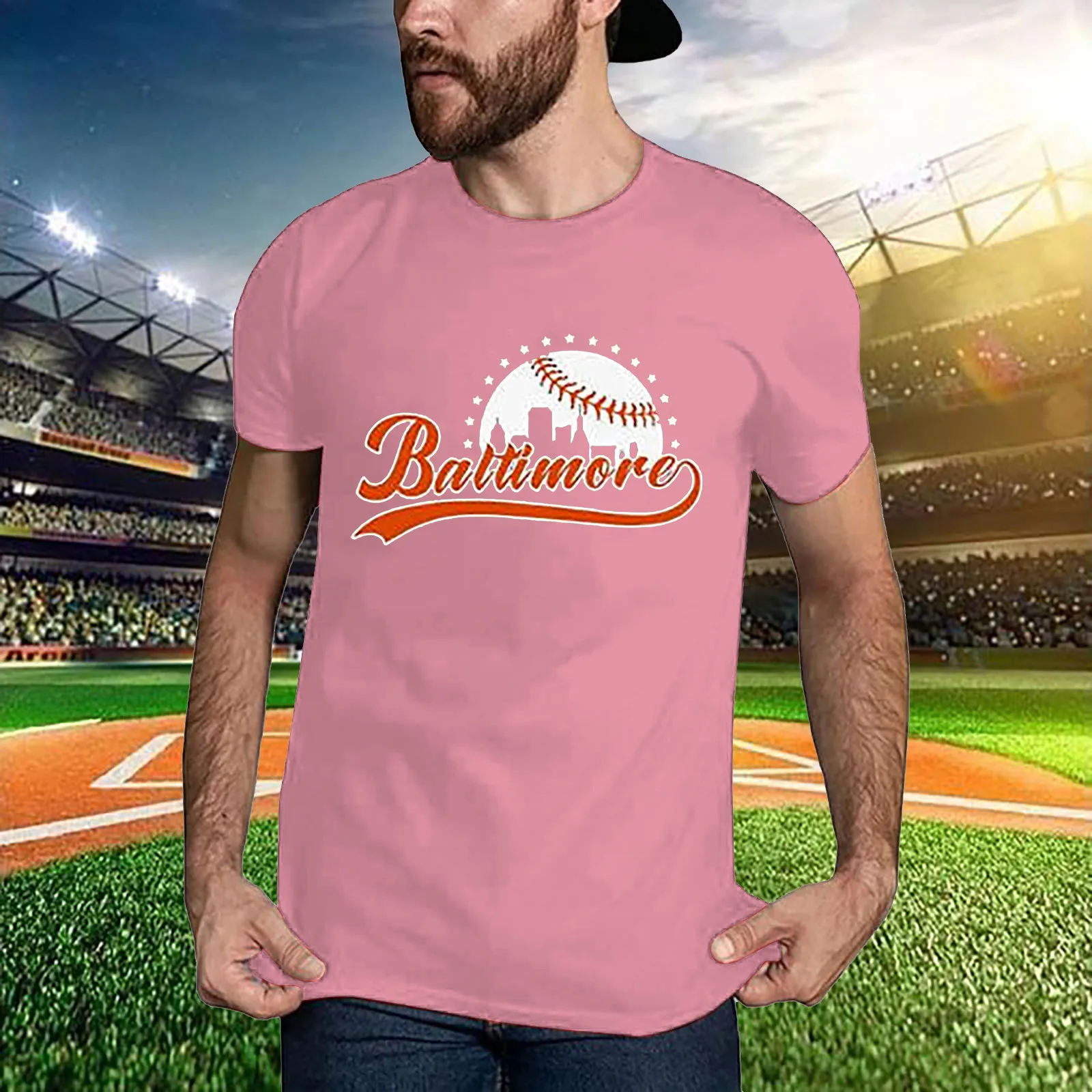 Classical City Men's Apparel For Baseball Fans Short Sleeve Shirt Cityscape Skyline Shirt T Shirts