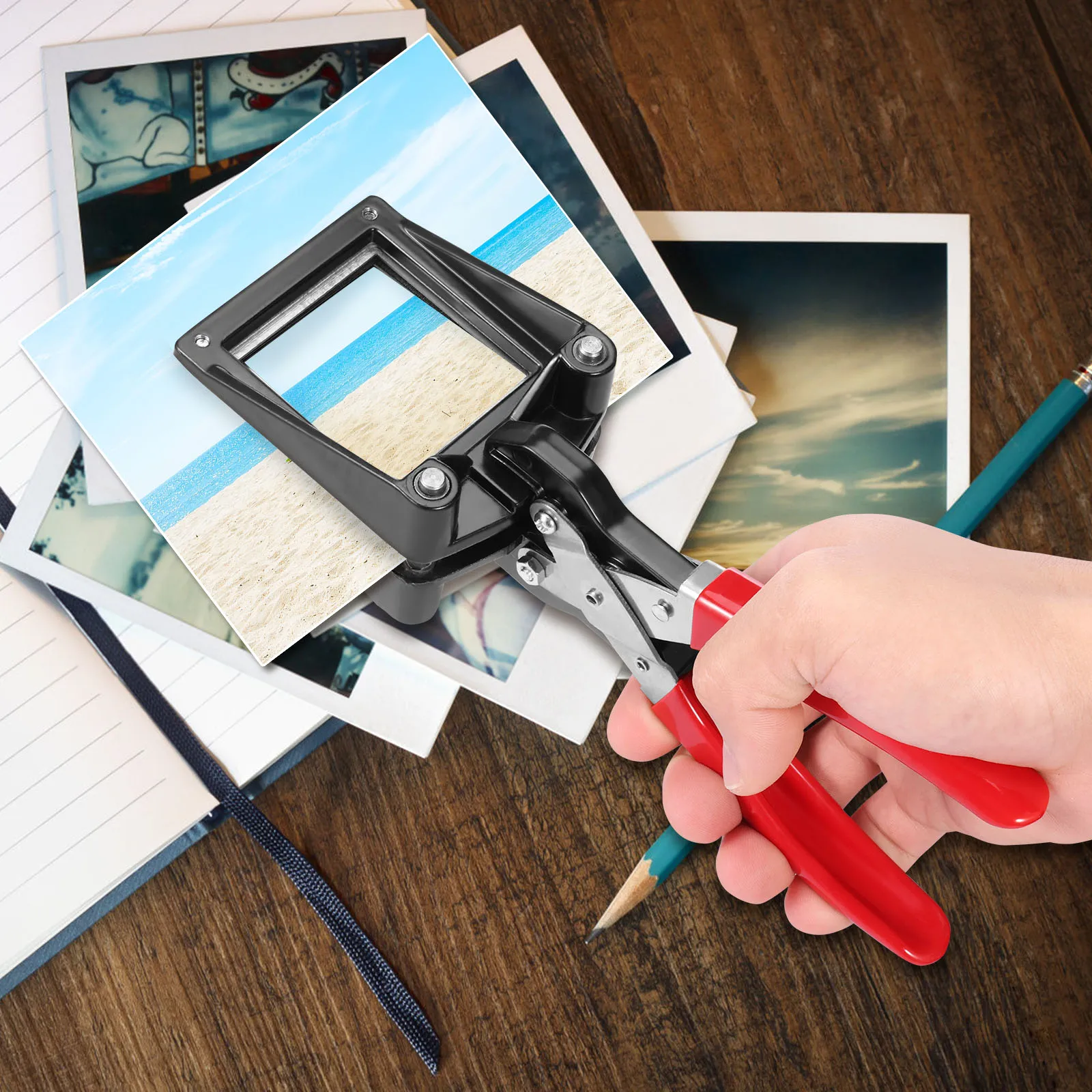 

Handheld Passport Photo Cutter Easy to Use Versatile Black Metal Photo ID Die Cutter Portable Punch Picture Cutter Tools